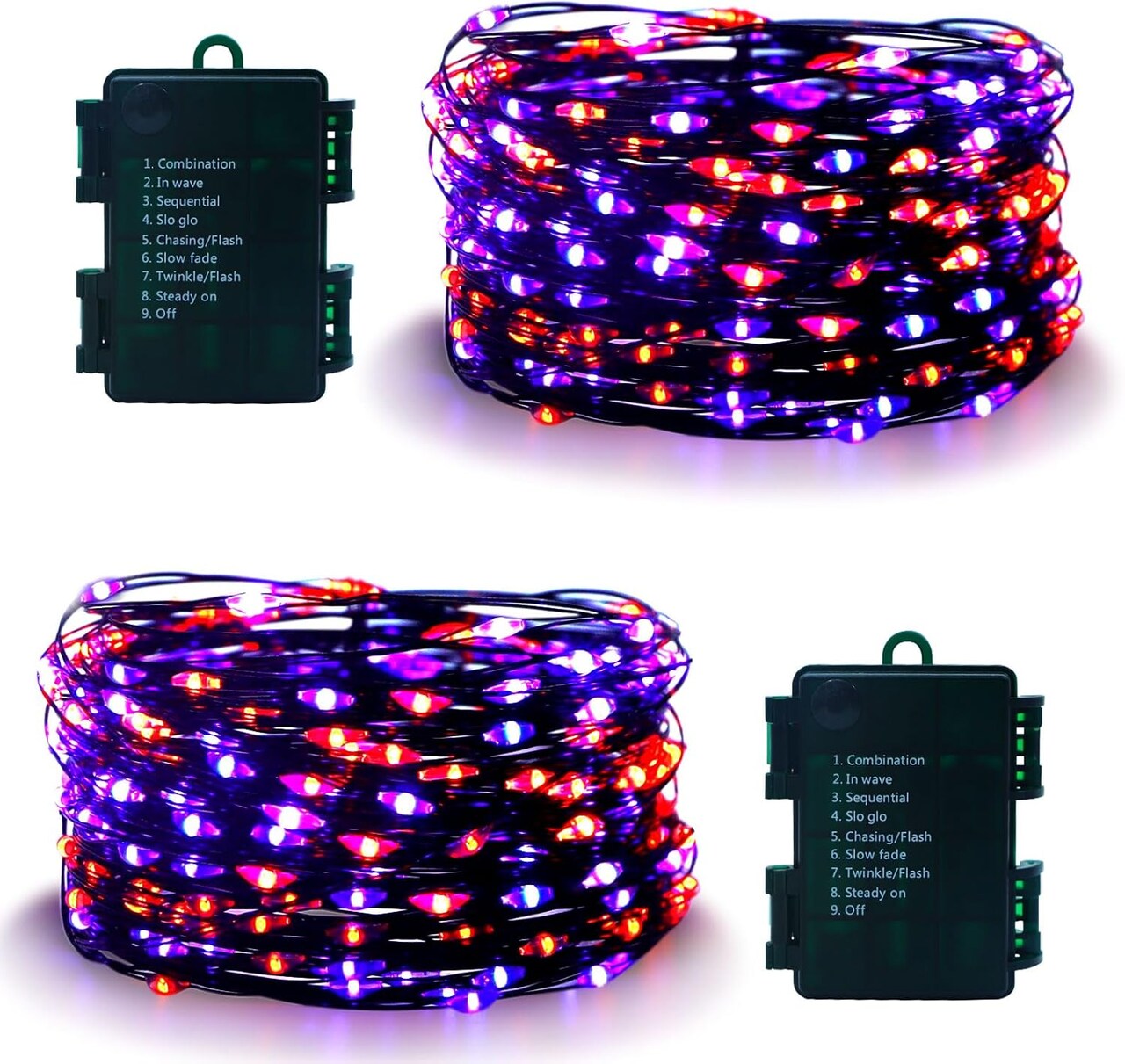2 Pack Halloween Fairy Lights Battery Operated 200 LED (Purple & Orange)